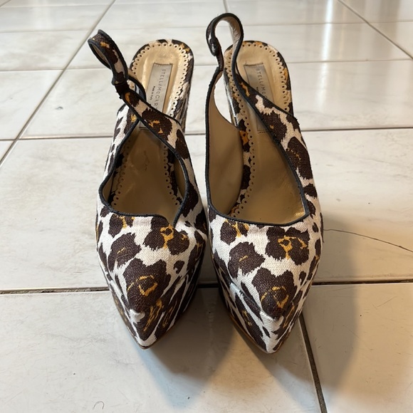 Stella McCartney Leopard Print Canvas Slingback Nathalie Wedges Size 41 - Picture 4 of 7